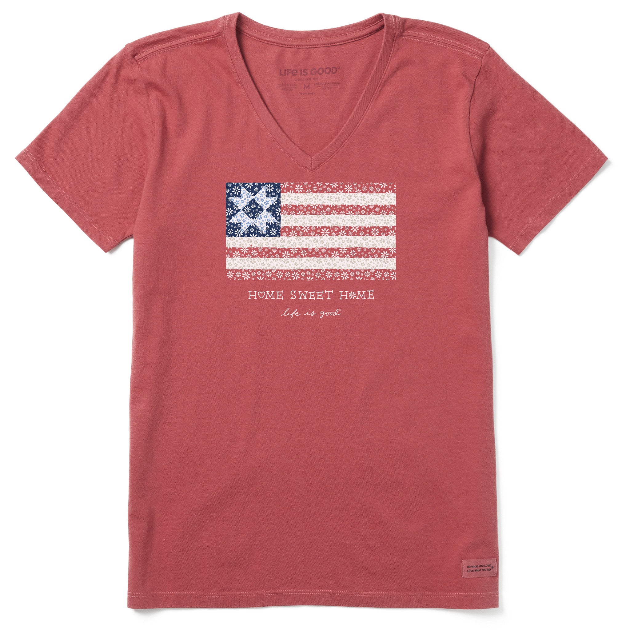 Women's Home Sweet Home Quilted Flag Short Sleeve Vee
