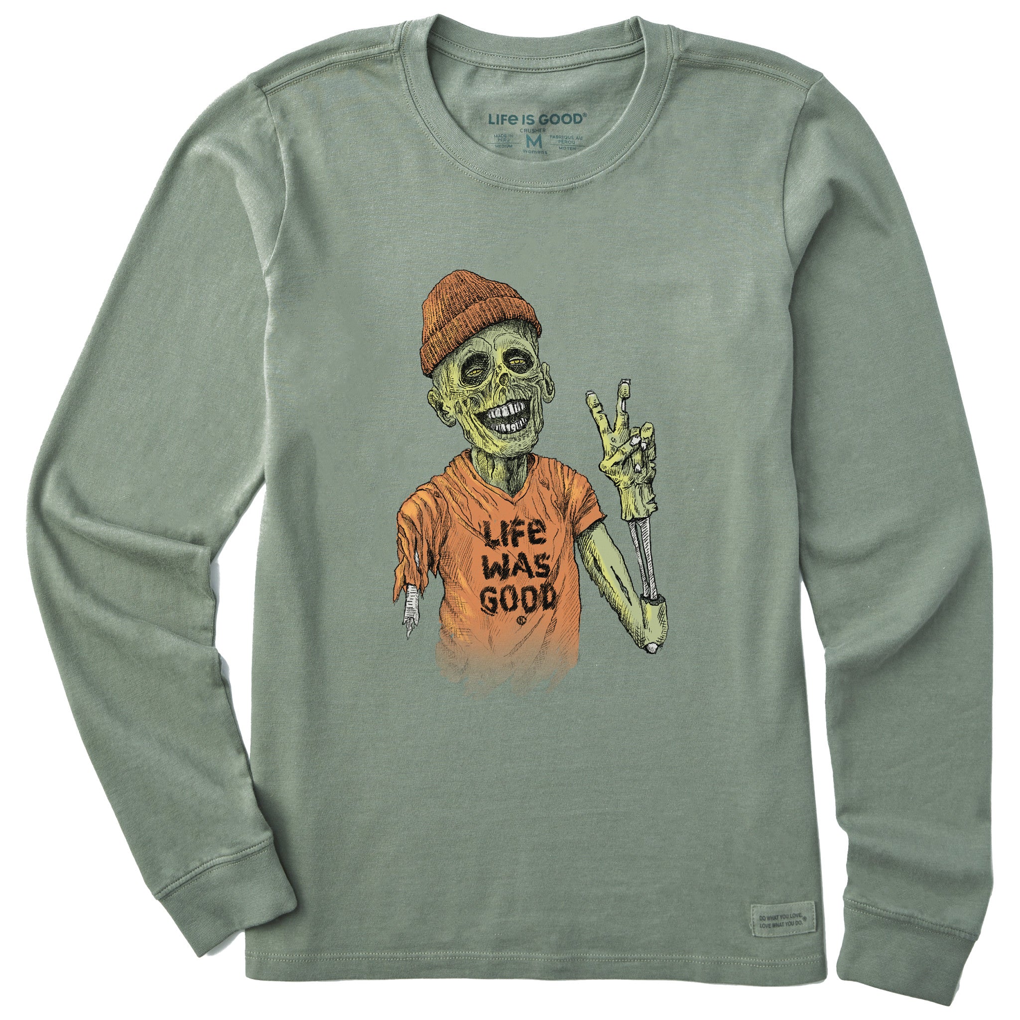 Women's Life Was Good Zombie Long Sleeve Crusher Tee