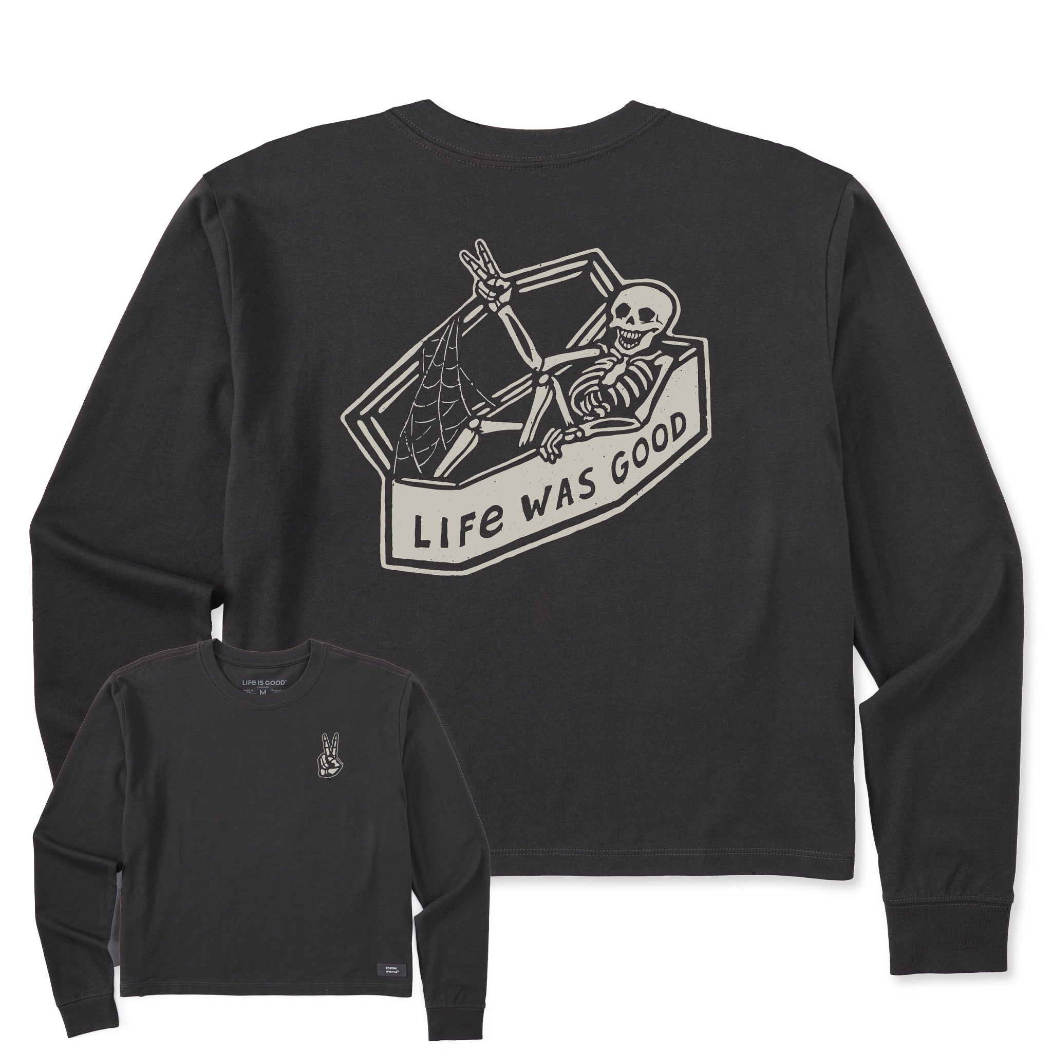 Women's Life Was Good Skeleton Long Sleeve Crusher Boxy Tee