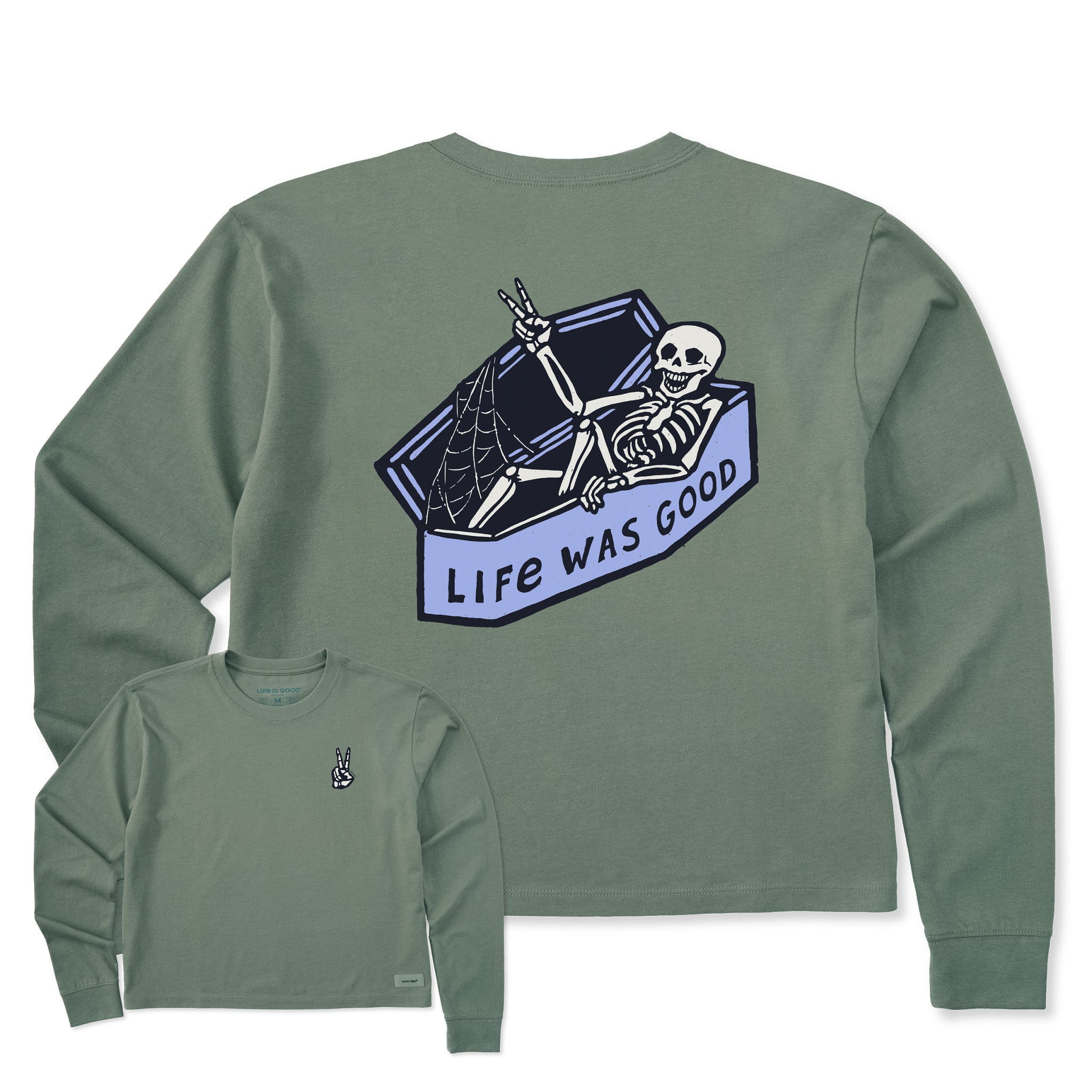 Women's Life Was Good Skeleton Long Sleeve Crusher Boxy Tee