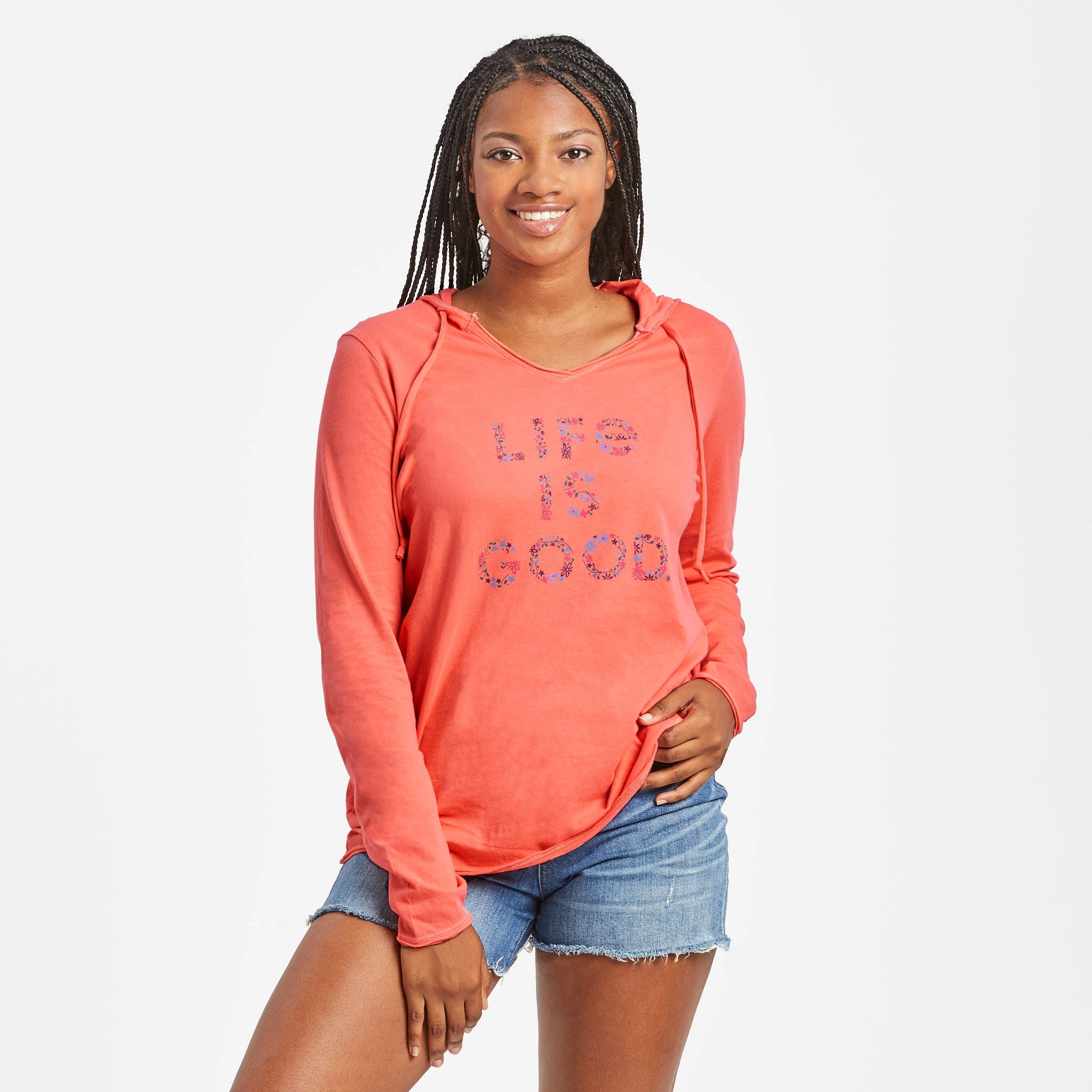 Women's LIG Floral Stack Long Sleeve Crusher-LITE Hooded Tee