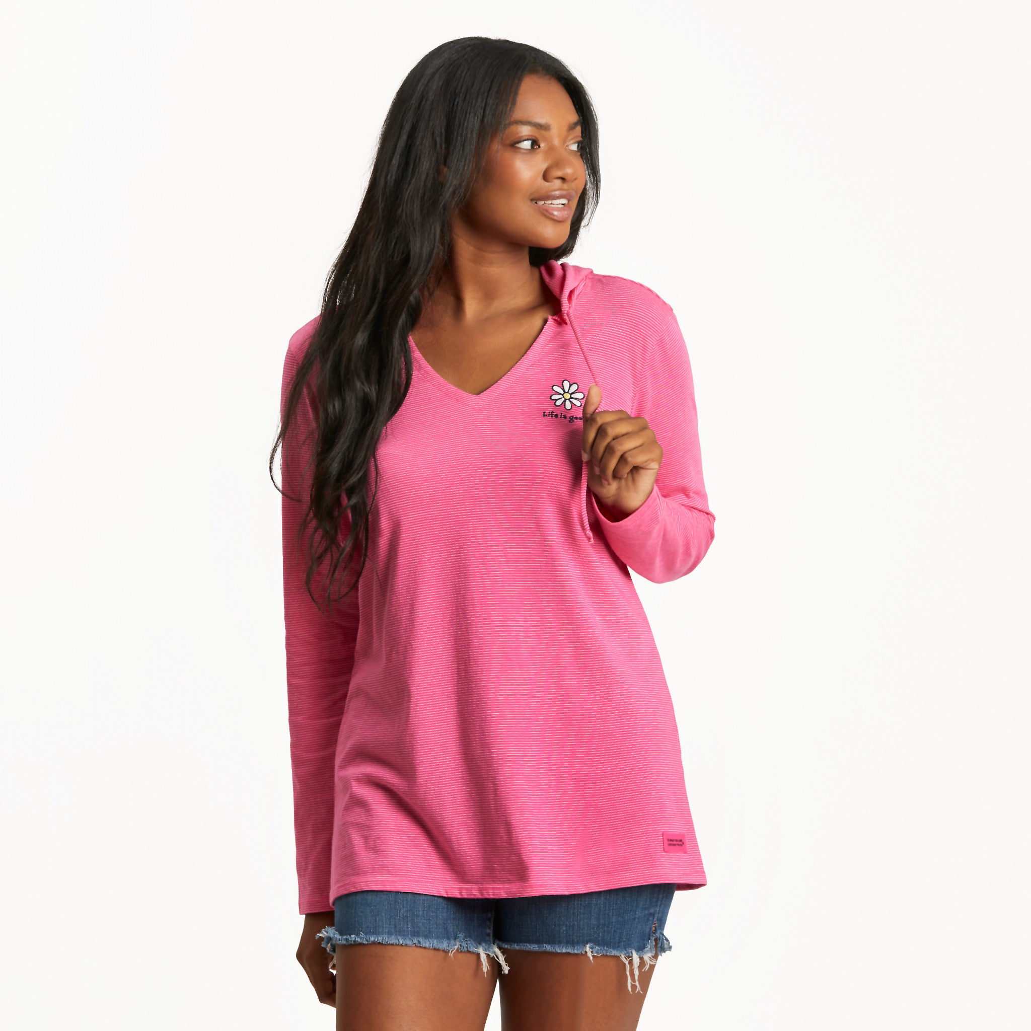 Women's LIG Daisy Long Sleeve Striped Crusher-LITE Hooded Tee