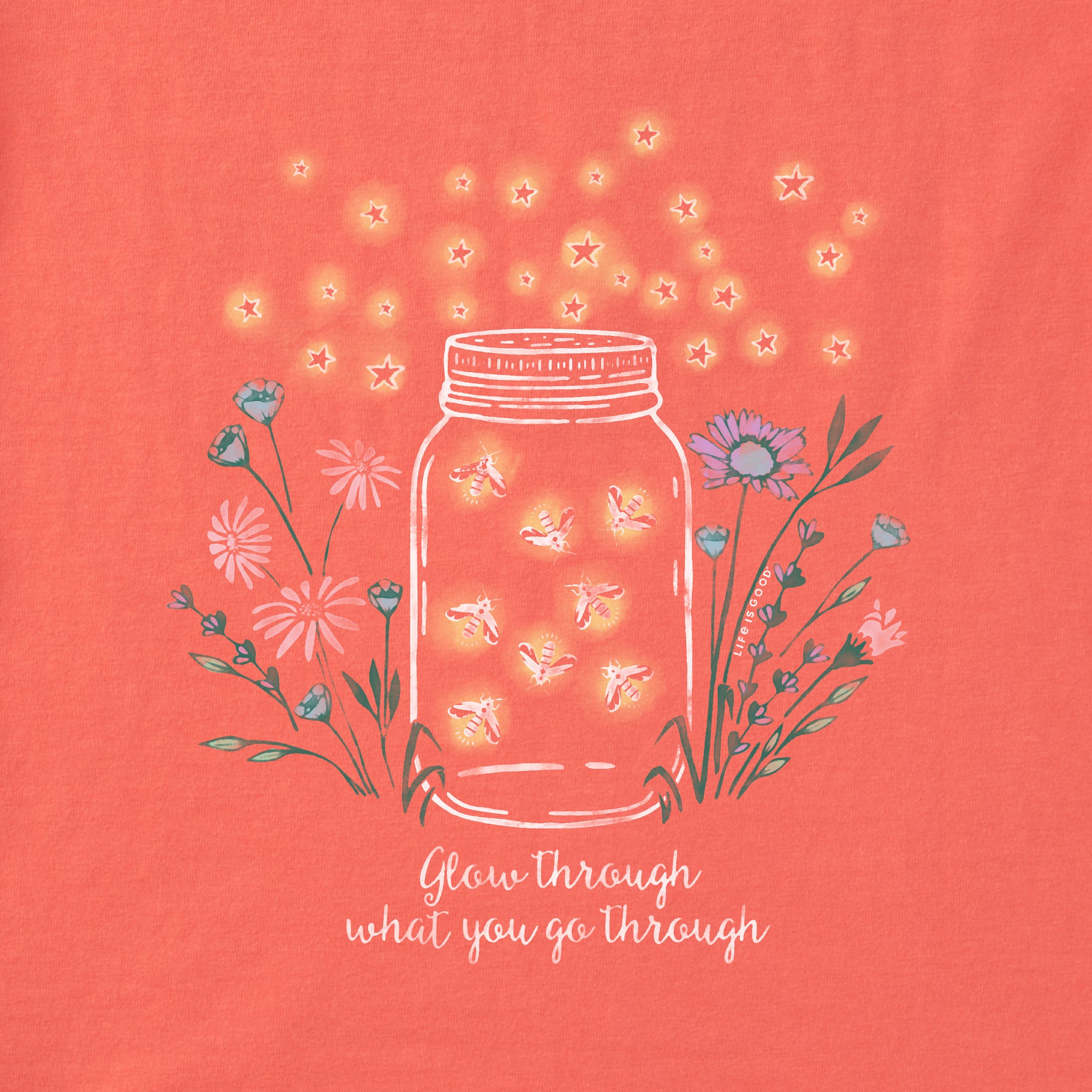 Women's Fireflies Flowers Jar Short Sleeve Tee