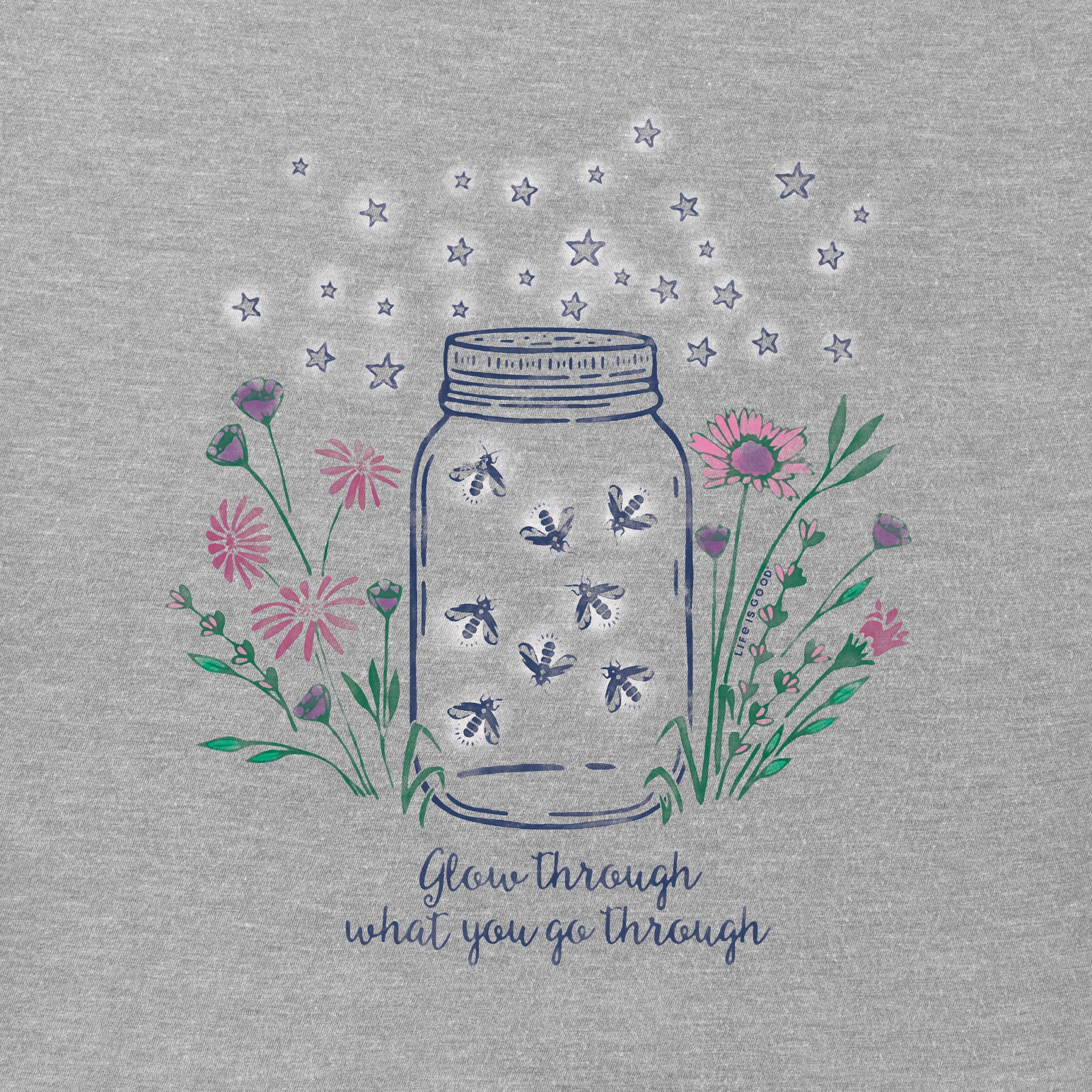Women's Fireflies Flowers Jar Short Sleeve Tee