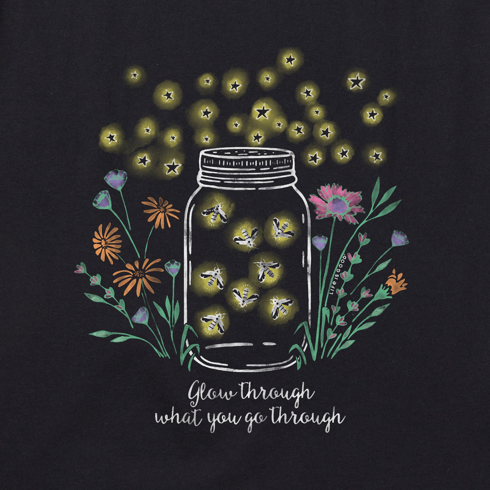 Women's Fireflies Flowers Jar Short Sleeve Tee